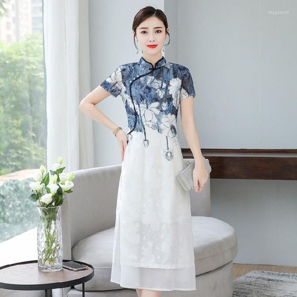 Платья для вечеринок 2023 Традиционные чингсамские голубые и белые чернила женщины в стиле китайский стиль улучшен Qipao
