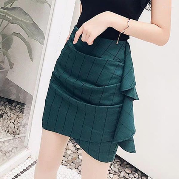 Gonne Elegante Moda Ruffles Striscia Splicing Mini Gonna 2023 Estate Pendolarismo All-match Vita alta Cerniera Borsa asimmetrica Anca