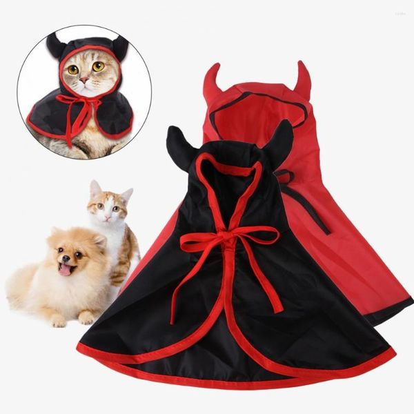 Abbigliamento per cani Mantello per animali domestici Confortevole Corda regolabile Corno da diavolo Halloween Cosplay Costumi per gatti Accessori con cappuccio per cuccioli