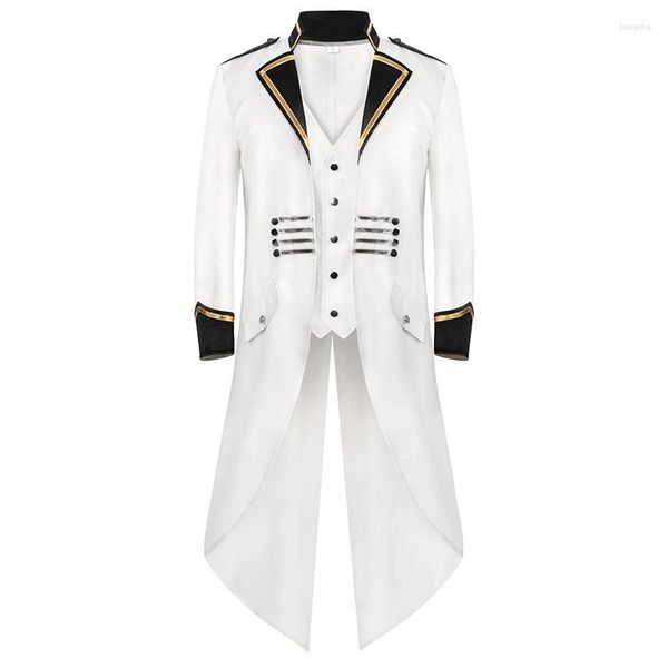 Ternos masculinos masculinos brancos medieval steampunk cauda -casaco renascentista pirata vampiro jaqueta gótica vitoriana vestido casaco de shalloween traje