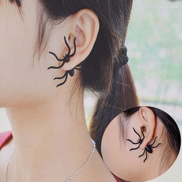 Orecchini a bottone 2 pezzi/paia Punk Black Spider Halloween 3D Animal European Vintage Fashion Jewelry Ear Cuff