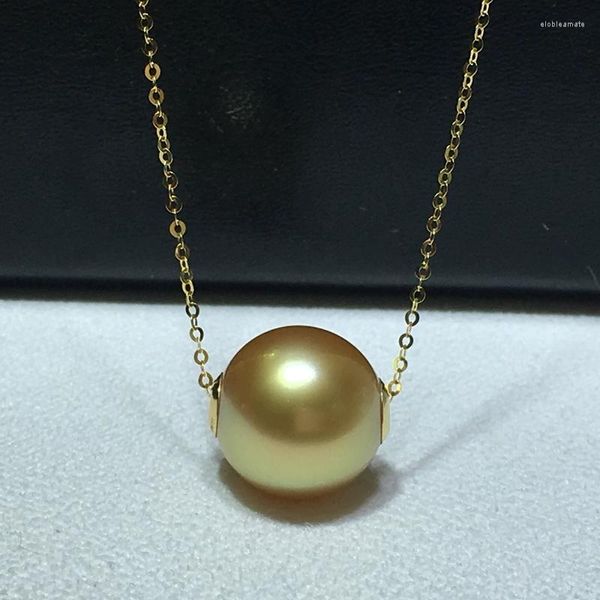 Ketten NYMPH Große 12-13mm Natürliche Südsee Gold Perle Halskette Anhänger Reine 18 Karat Gelb AU750 Für frauen Edlen Schmuck Geschenk