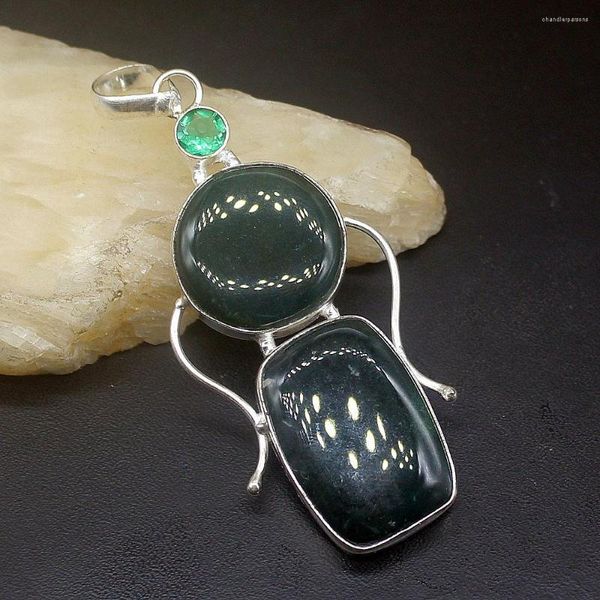 Colares pendentes Hermosa Jóias Gemitas de pedra verde AGate Topázio colar de cor de cor prata para mulheres Presentes 20234640