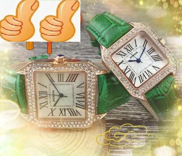 Женщины моды мужчины кварцевые движения смотрят 33 -мм 27 -мм кожаный ремень леди розовый золотой серебряный корпус бриллианты кольцо римские аналоговые повседневные наручные часы Montre de Luxe