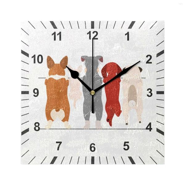 Wanduhren, niedliches Cartoon-Hunde-Muster, quadratische Uhr, tickt nicht, geräuschlos, Hängeuhr, batteriebetrieben, leise, Schreibtisch-Kunstdekoration