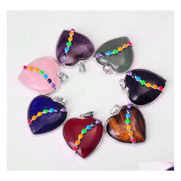 Colar de pingente de carro de carro de pingente em forma de coração, com um colar de pedra preciosa de 7color Gemstone Modelos de Jóias de Jóias de Jóias de Jóias Pendan Dhf8u