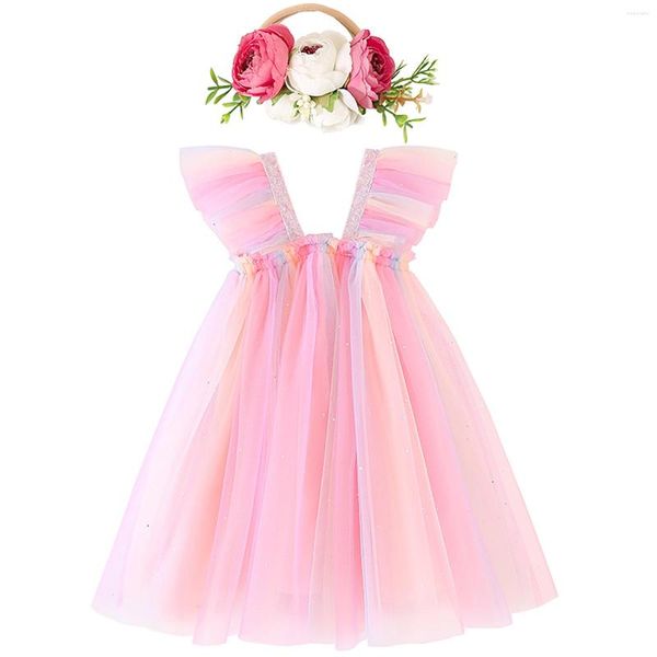 Abiti da ragazza Bambini Princess Layered Tulle Tutu Fluffy Dress Vestido Sleeve Shiny Paillettes Evening Wedding Party Birthday Child