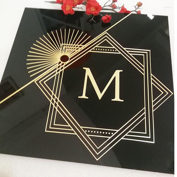 Decoração de festa espelhado personalizado dourado acrílico quadrado Nome de sinal logotipo para loja de lojas Presente personalizado