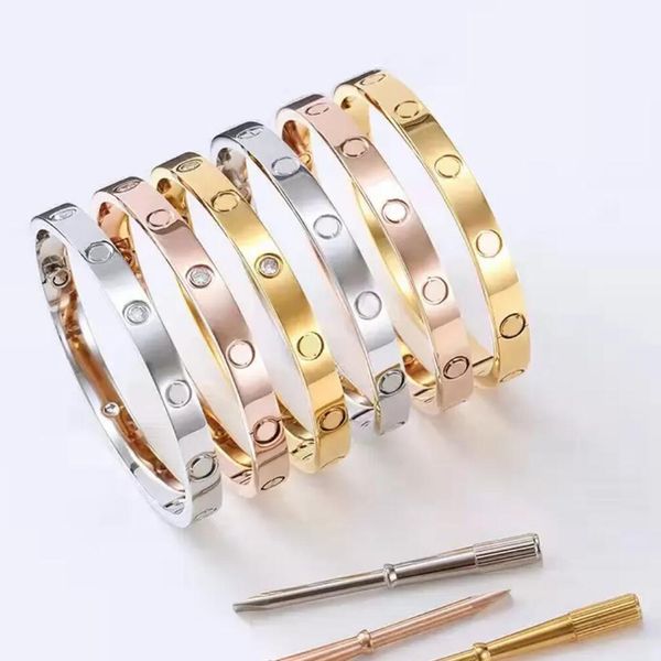 High-End-Luxus-Schraubendreher-Liebes-Armband-Art- und Weiseunisex-Stulpe-Armband-Inlay-Diamant-Kristall-Edelstahl 316L überzog Schmuck-Geschenke des Gold-18K Größe 8