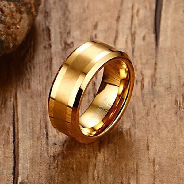 Кластерные кольца Zorcvens Mens Rings 8 мм вольфрамового карбида золотого кольца для мужчин обручальные обручальные кольца Comfort Fit Модные украшения G230228