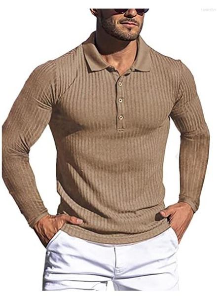 Polos masculinos Men listra algodão pólo de manga longa 2023 Comfort confort Casual Fashion Bodyborilding Camisa Top S-3xl