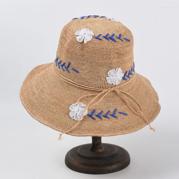 Cappelli a tesa larga Accessori per le vacanze da spiaggia Donna 2023 Cappello da donna in paglia di vetro con fiori di paglia Chapeu Feminino