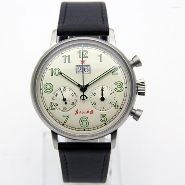 Armbanduhren 2023 Vintage Chronograph 1963 Männer Großer Kalender ST1931 Möwenbewegung Militärische mechanische Uhren Piloten Multifunktion