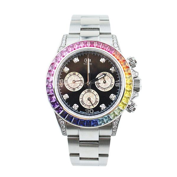 Guarda il movimento automatico maschile anello arcobaleno Diamond orologio in acciaio inossidabile orologio sfacciato specchio impermeabile profondo