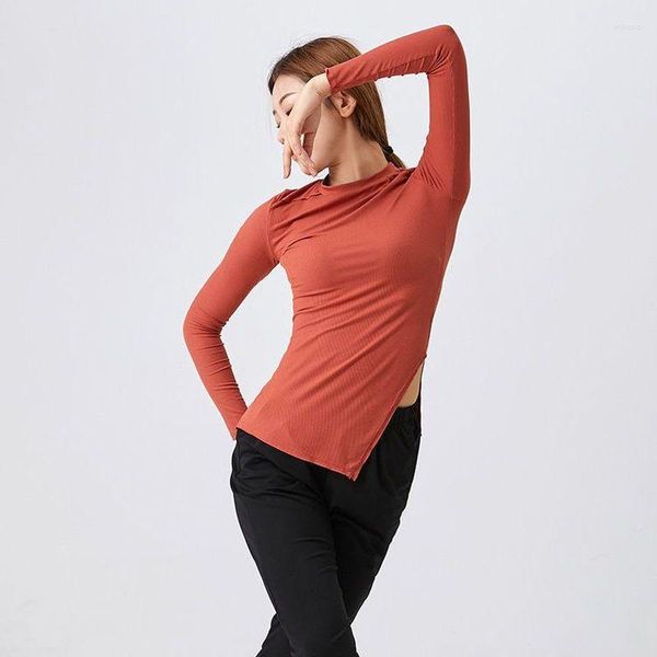 Camicie attive Top da palestra Donna a maniche lunghe Abbigliamento da allenamento irregolare Nero Forma popolare classica Ginnastica latina moderna Danza moderna