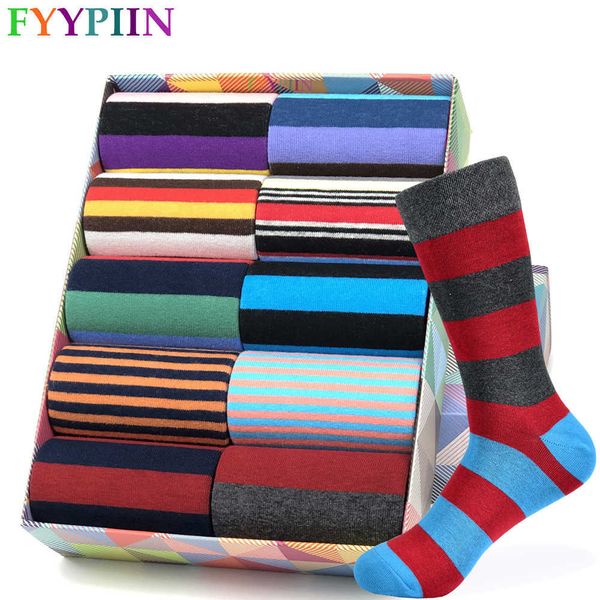 Herrensocken Herrensocken Neue hochwertige Marke Klassische gestreifte Socken Gekämmte Baumwolle Bunte Happy Fashion Casual Harajuku Socken Männer Z0227