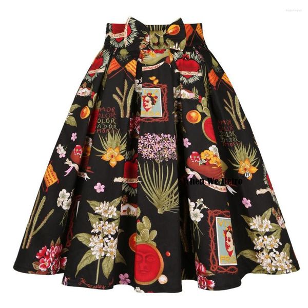 Saias saia vintage 50s 60s SS0012 Retro Retro Skatista Floral Pin Floral Pin Up Rockabilly Feminino