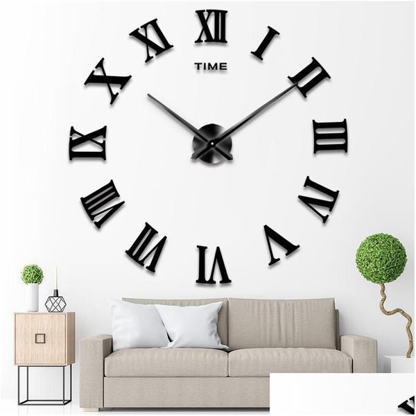 Wanduhren 3D Große Größe Römische Ziffer Acryl Spiegel Uhr DIY Quarzuhr Stillleben Moderne Dekoration Wohnzimmer Aufkleber Dhwi8