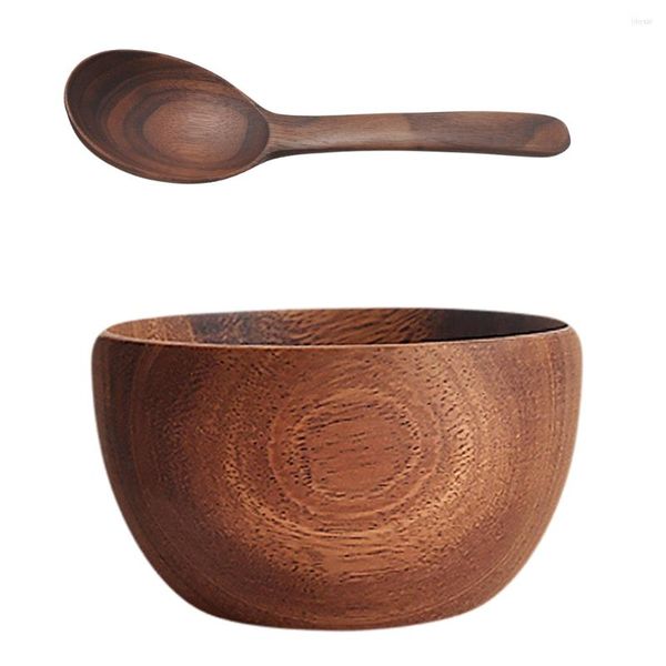 Ciotola set di legno insalata in legno set di legno Servizio di miscelazione cucchiaio ramen zuppa zuppa vintage antipasto artigianato a mano