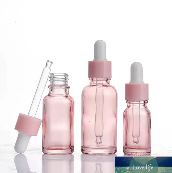 Garrafa de garrafa giratória de vidro rosa garrafas de perfume essencial de óleo com pipeta de reagente 5ml 10ml 20ml 30ml 50ml 100ml