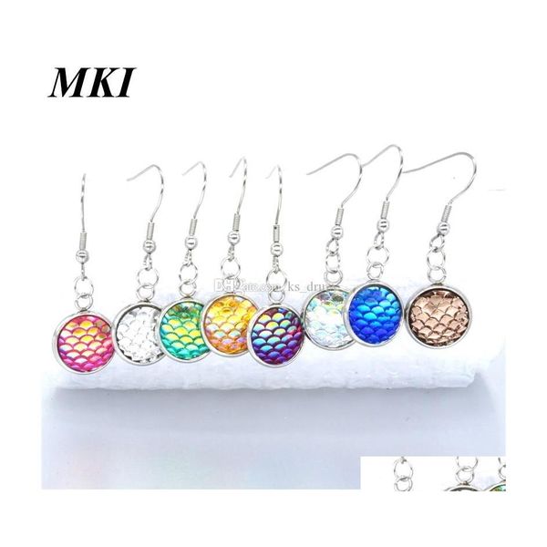 Auto DVR Charm 12 Colori in acciaio inossidabile Metal 12 mm Orecchini in scala di pesce luminosi gancio cabochon sirena per donna consegna di gioielli dropp dhevb