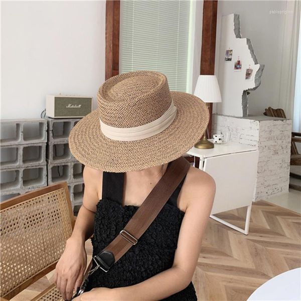 Chapéus largos da borda 2023 verão feminino feminino palha de palha moda uv proteger a casual fedora fedora respirável sun cap.