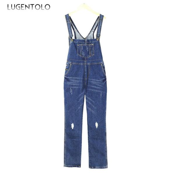 Kadın Tulumları Tulumcular Lugentolo Kadın Tulum Denim Bib Gevşek Delik Omuzlar Sıradan Moda Artı Boyut 3xl Street Giyim