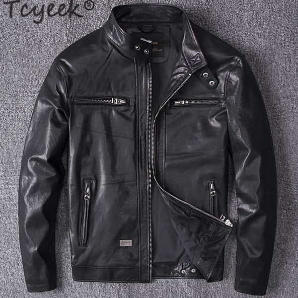 Couro de couro masculino de couro TCYEEK Spring Autumn Autumn Jaqueta de couro genuíno Men Streetweaar 100% Real Sheepskin Coat Man Moto Biker Vintage Leather Jackets 2811 230301