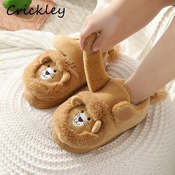 Slipper Winter Childres Slippers Filton Lion Modeling Shoppers For Boys Meninas Sapatos em casa Home Non Slip Floor interno Slippers 230301