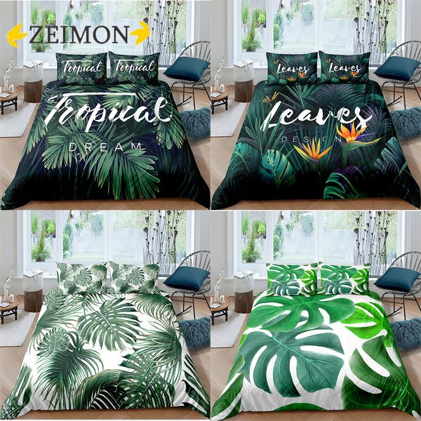 Bettwäsche-Sets ZEIMON Tropical Leaves Pattern Bettbezug-Set King Queen Full Twin Size Bett Luxus 2 3 Stück S 230228