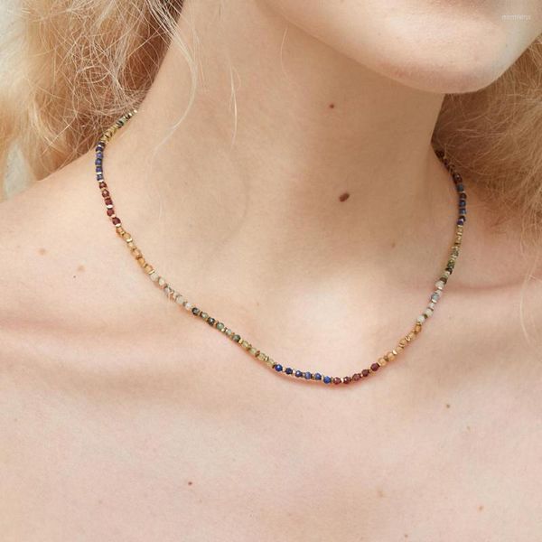 Girocollo ZMZY Piccola collana di perle di tormalina in pietra naturale per le donne Regalo di nozze Gioielli per feste Lavoro manuale Distanziatore color oro