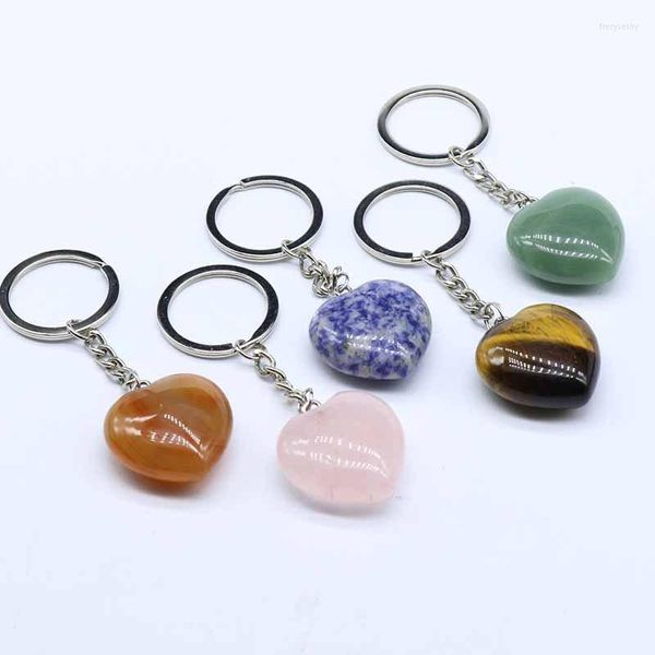 Chavedains Coração de Cristal Naturais Cristal Pedra Verde Aventurina Pink Quartz Tigre Olhos Chavenizante Chave de Chave de Chave de Carro Decoração DecorkeyChains Fier Fier Fier