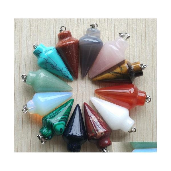 car dvr Charms Mixed Pendum Stone Circar Cone Pendants for Jewelry Making Pendants Fashion Wholesale Drop Delivery Findings Components Dhxr9