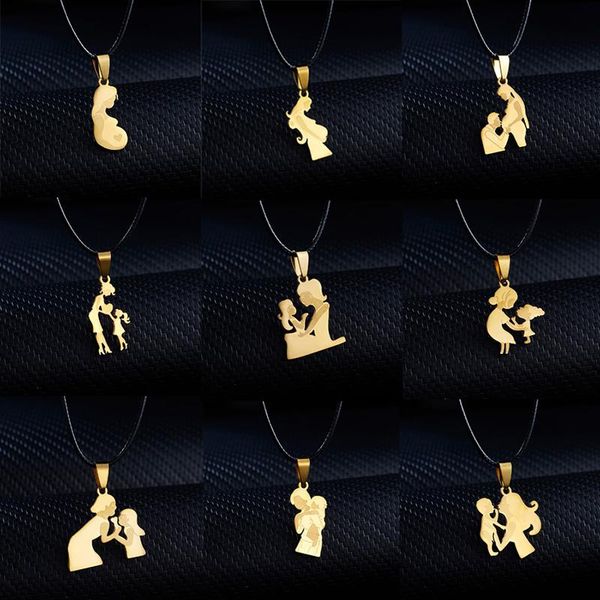 Colares pendentes Personalidade Dia das mães Colar de aço inoxidável para mulheres Presente Gold Color Chain Moda de jóias de couro de couro bebê