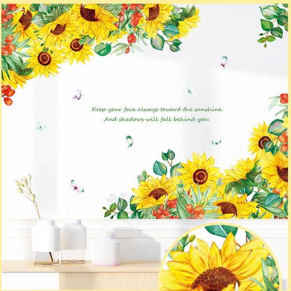 Adesivos de parede adesivos de girassol decalque decalador decoração de decoração de planta de flor decoração para porta de vidro por porta de vidro cozinha canto de arte de arte de canto