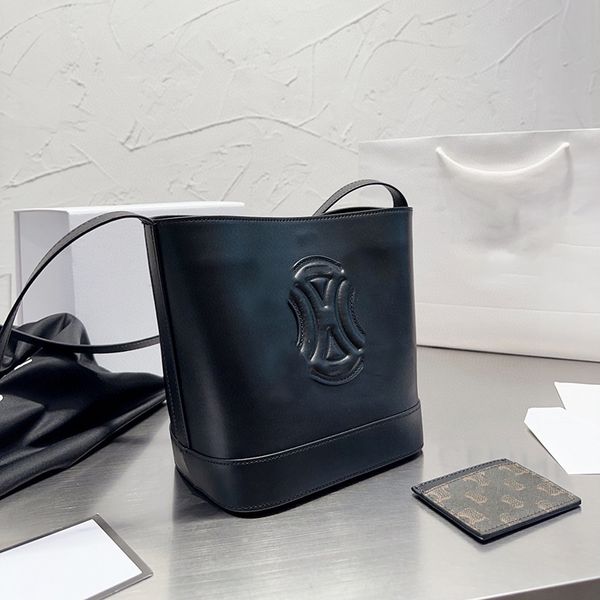 Bucket Handtasche Crossbody Shoulder Weekender Bag Sangle glänzendes Kalbsleder schwarz für Damen