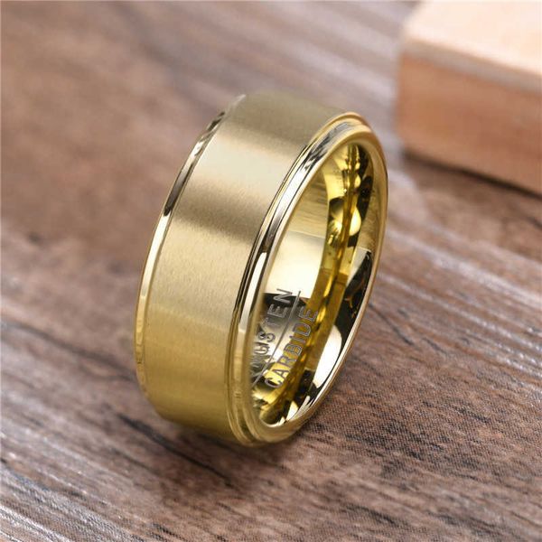 Cluster Ringe ZORCVENS Einfache Mode Gebürstet Wolfram Ringe Klassische Gold Farbe Paar Ring Für Frauen Und Männer Hochzeit Verlobung Schmuck G230228