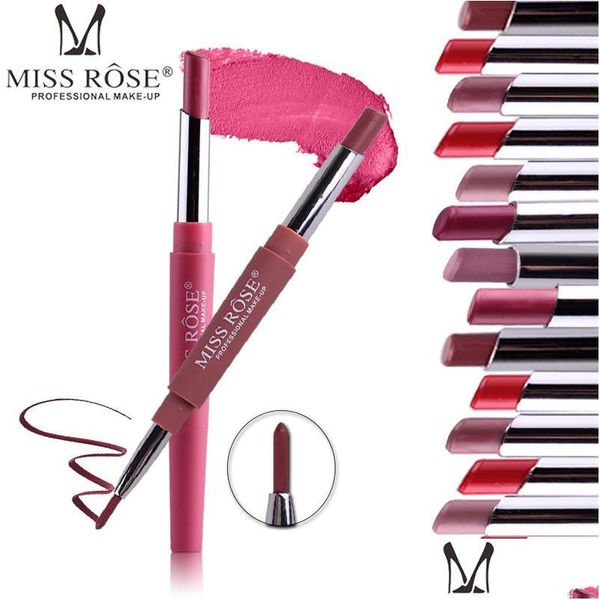 Lippenstift Miss Rose Woman Lip Liner Bleistift Wasserdicht Matte Veet Einfach zu tragen Matic Rotation Mtifunction Double Lips Makeup Drop Deli Dh0Ny