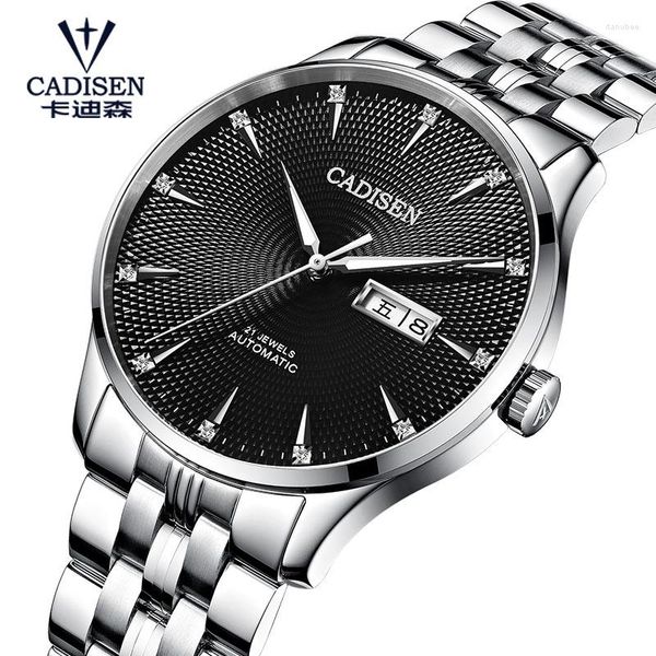 Avanadores de pulso Cadisen Watch for Men Top Mechanical Miyota-8205 Movimento Luminous Business Automático C8148