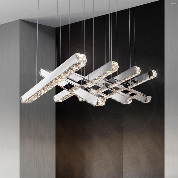 Lampadari 2023 Lampadario a LED in cristallo stile moderno per sala da pranzo Cucina Soggiorno Camera da letto Lampada a sospensione a soffitto Lampada a sospensione cromata