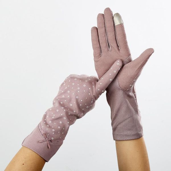 Fünf-Finger-Handschuhe für Damen, Baumwolle, Sonnenschutz, rutschfester UV-Schutz für Damen