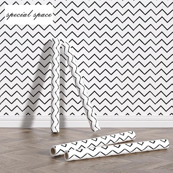 Papéis de parede pintados à mão Painted Wavy Line Peel e Stick Wallpaper para sala de estar com sala de estar TV Sofá de fundo de papel de parede de papel Renovação