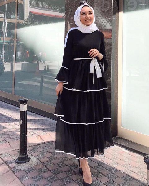 Abbigliamento etnico Donna Islam Abito musulmano Malesia Dubai Turco Arabo Medio Oriente Maniche svasate Cuciture alla moda Torta colorata