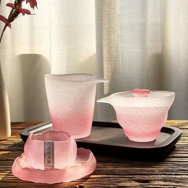 Bicchieri da vino stile giapponese First Snow Gradient Colour Glass Cup Tea Set High-end fatto a mano