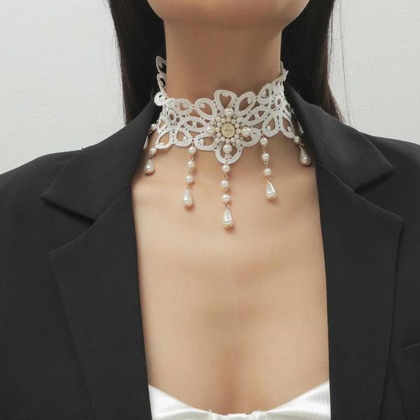 Choker handgemachte weiße Spitze Halskette für Frauen Zubehör falsche Kragen Multi Layer Lady Gothic Party Schmuck