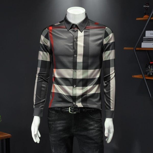 Männer Casual Hemden 2023 Herren Langarm Hemd Mode Karomuster Plaid Print Männer Slim Fit Hochwertige Trendy