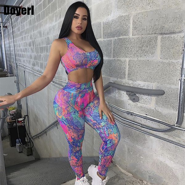 Pontas de duas peças femininas Treino Fitness Tracksuit Women Casual Set Summer Print Crop para e Gym Clothing Sportswear 2 230228