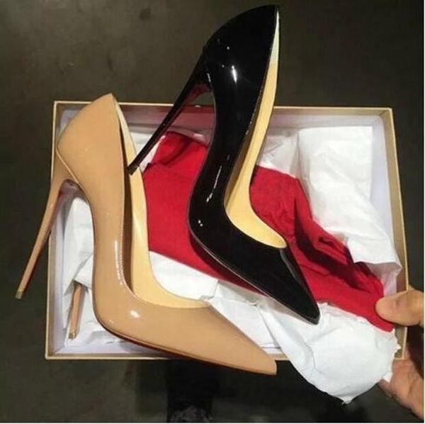 Sapatos de salto alto da marca Mulheres bombas de couro genuíno de fundo vermelho brilhante 8 10 12 cm de salto fino