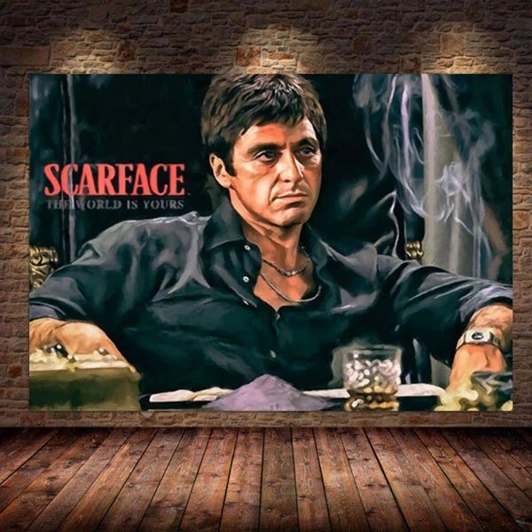 Modern Sanat Tuval Boyama Scarface Tony Montana Posterler ve Baskılar Duvar sanat resmi Oturma Odası Dekor için Cuadros Woo