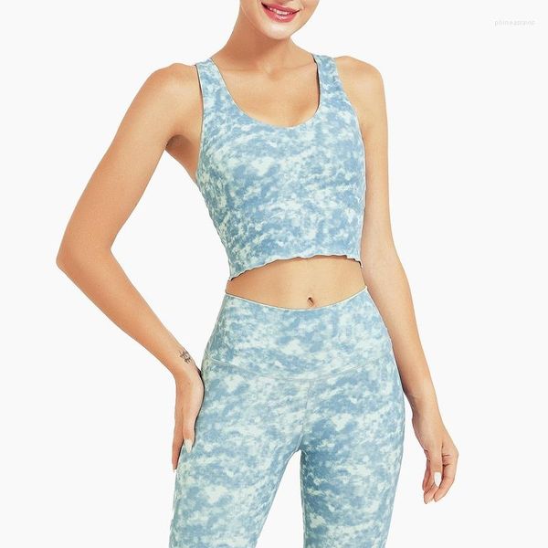 Set attivi Donna Camouflage Tie-dye Tuta da yoga Aderente Beauty Back Increspato Sport Allenamento fitness Vestire Set di leggings in due pezzi